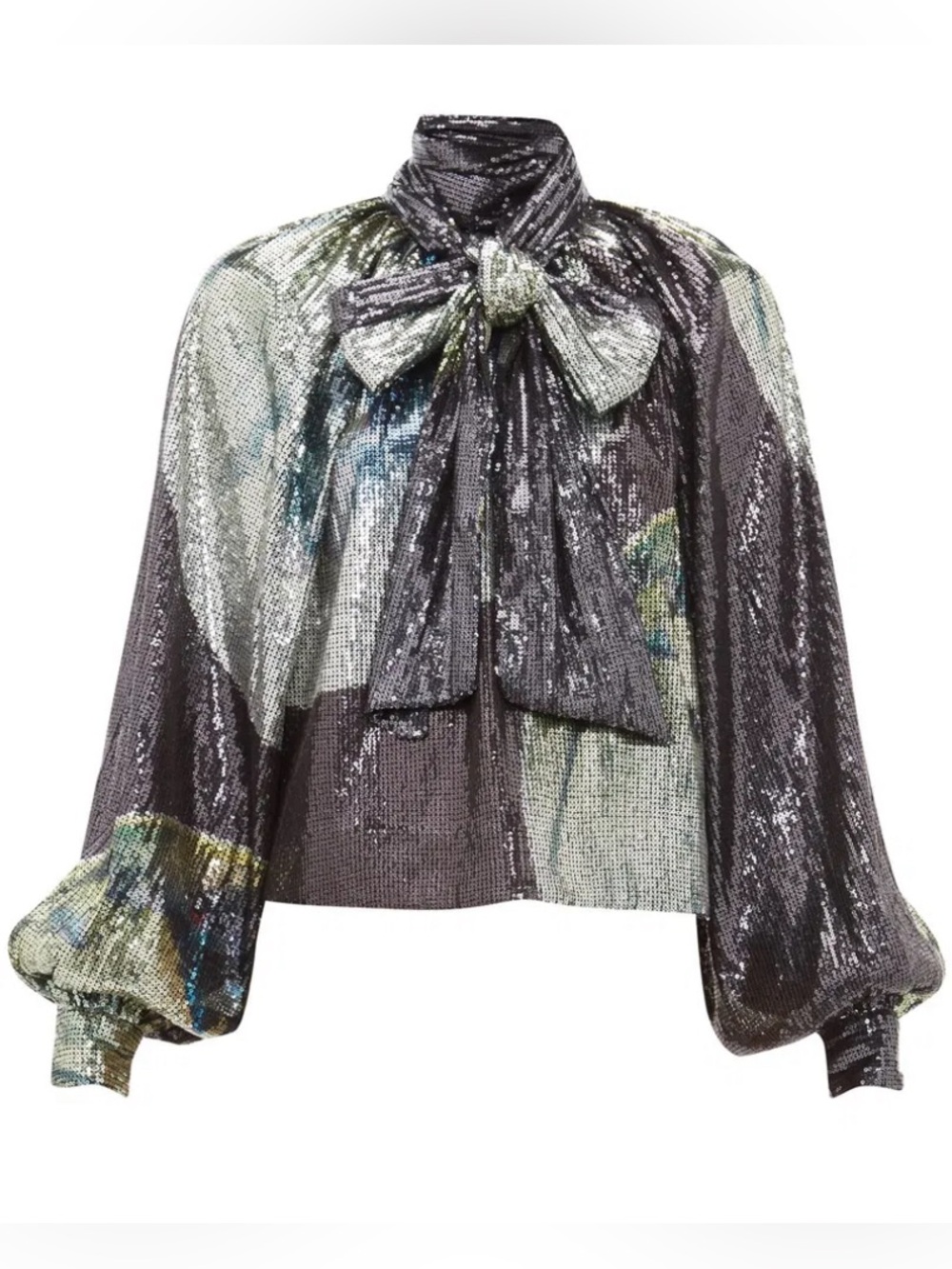 Ganni Sequin Pussy Bow Blouse, S